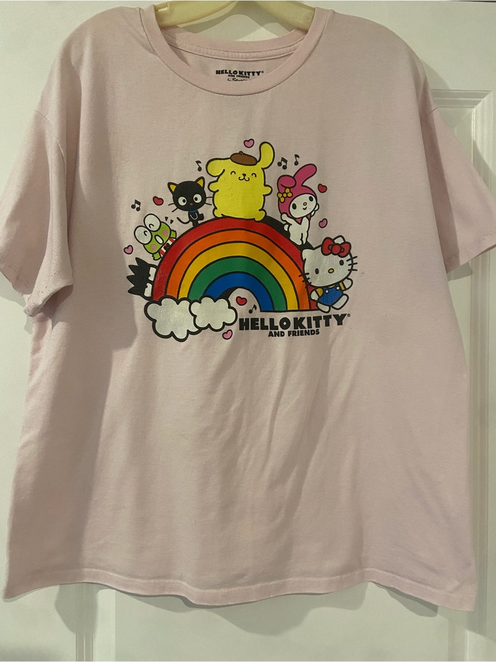 Hello Kitty Pastel Pink Rainbow & Friends Short Sleeve Tee XXL